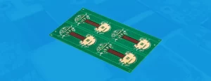 Rigid-flex PCB showing flexible circuit section connected to rigid board layers