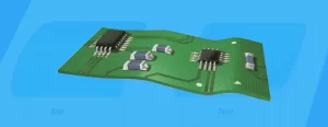 PCB board showing bow and twist deformation, a common manufacturing defect affecting flatness.