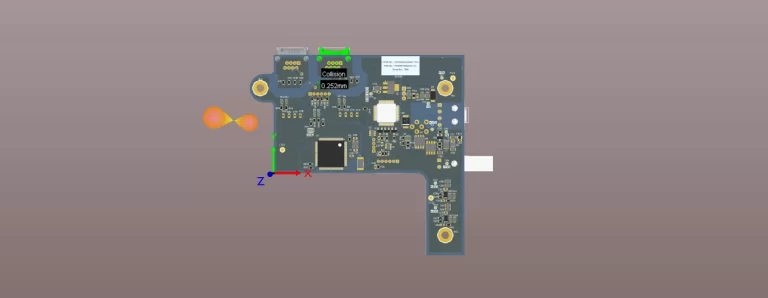 Color-coded PCB layout diagram showing proper component placement: analog section left, digital section right, power supply bottom, and connectors at board edge – a key PCB layout guideline.