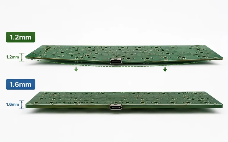 1.2 mm and 1.6 mm PCB thickness comparison showing different board rigidity