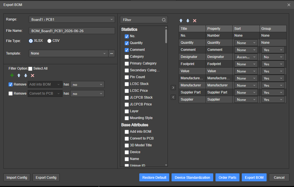 Exporting BOM