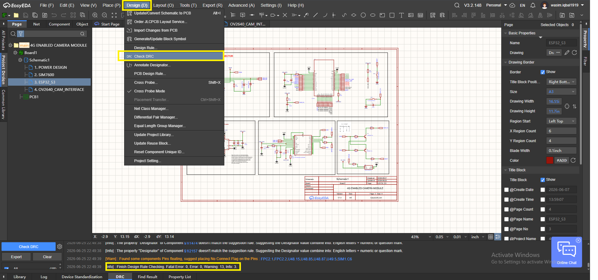 Run DRC to check for any errors in PCB schematics