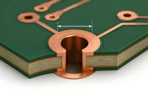 PCB annular ring cross-section with plated through hole structure