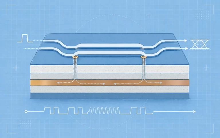 High-speed PCB design concept showing signal integrity, stackup structure, and controlled routing principles
