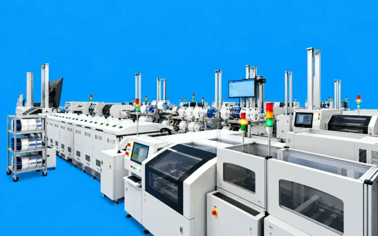 Modern SMT production line for electronic manufacturing services and PCB assembly