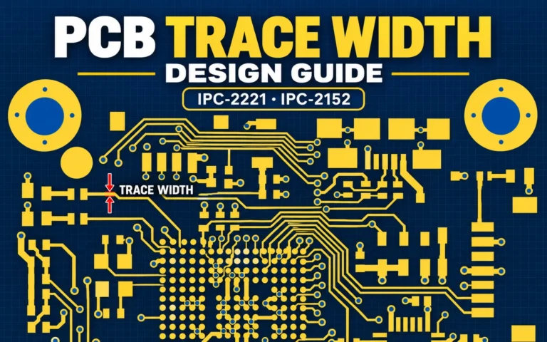 PCB trace width measurement illustrated on a PCB layout according to IPC-2221 and IPC-2152 design guidelines.